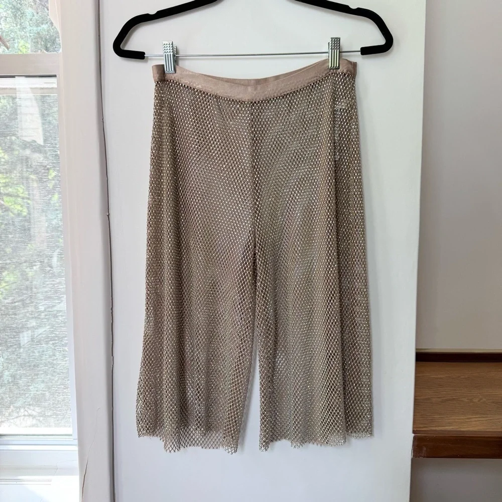 Free People Intimately Filter Finish Rhinestone Long Sheer Shorts Tan XS